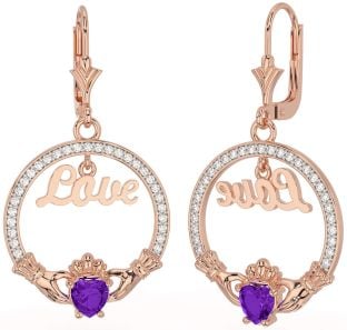 Diamante Amatista Rosa Oro Plata Claddagh Amar Colgar Pendientes