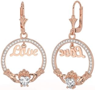 Diamante Rosa Oro Plata Claddagh Amar Colgar Pendientes