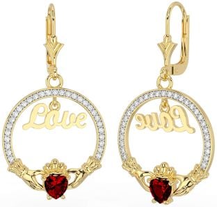 Diamante Granate Oro Plata Claddagh Amar Colgar Pendientes