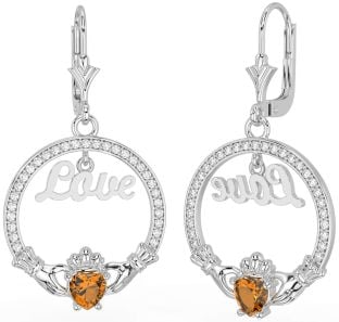 Diamante Citrino Plata Claddagh Amar Colgar Pendientes