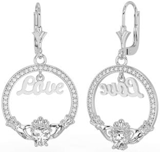 Diamante Plata Claddagh Amar Colgar Pendientes