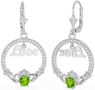 Diamant Péridot Argent Claddagh Amour Pendre Des boucles d'oreilles