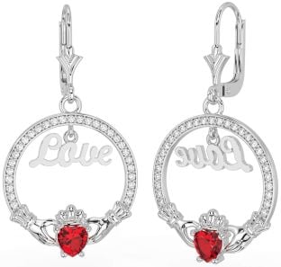 Diamante Rubí Plata Claddagh Amar Colgar Pendientes