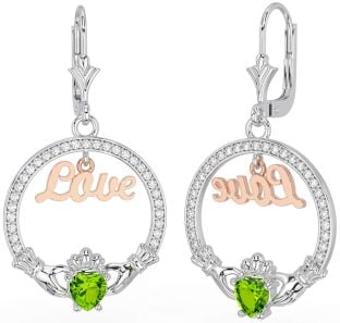 Diamant Peridot Rose Gull Sølv Claddagh Kjærlighet Dingle Øredobber