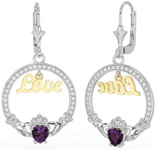 Diamante Alexandrite Ouro Prata Claddagh Amor Pendurar Brincos