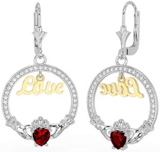 Diamante Granate Blanco Amarillo Oro Claddagh Amar Colgar Pendientes