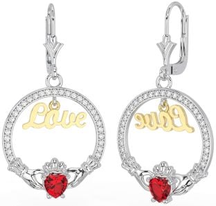 Diamante Rubi Branco Amarelo Ouro Claddagh Amor Pendurar Brincos