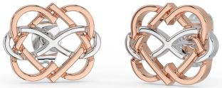 Rose Gold Silver Infinity Heart Stud Earrings