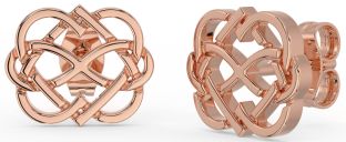 Rose Gold Silver Infinity Heart Stud Earrings