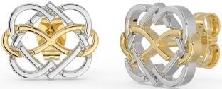 Gold Silver Infinity Heart Stud Earrings