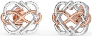 White Rose Gold Infinity Heart Stud Earrings