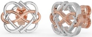 White Rose Gold Infinity Heart Stud Earrings