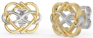 White Yellow Gold Infinity Heart Stud Earrings