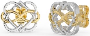 White Yellow Gold Infinity Heart Stud Earrings