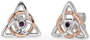 Alexandrite Rose Gold Silver Celtic Trinity Knot Stud Earrings