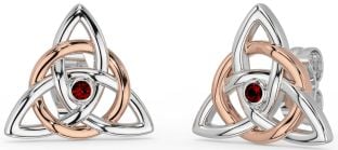 Granat Rose Gold Stud cu nod celtic Trinity argintiu Cercei