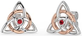 Rubin Rose Gold Silber keltisch Dreieinigkeit Knoten Zucht Ohrringe