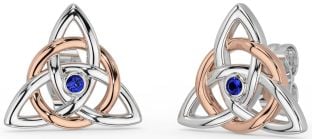 Saphir Rose Gold Silber keltisch Dreieinigkeit Knoten Zucht Ohrringe