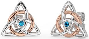 Topaz Rose Gold Silver Celtic Trinity Knot Stud Earrings