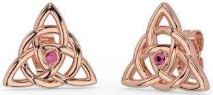 Pink Tourmaline Rose Gold Silver Celtic Trinity Knot Stud Earrings
