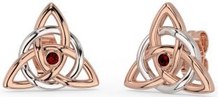 Granat Rose Gold Stud cu nod celtic Trinity argintiu Cercei