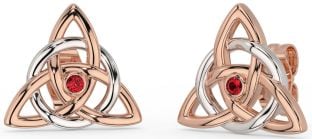 Rubin Rose Gold Silber keltisch Dreieinigkeit Knoten Zucht Ohrringe