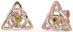 Peridot Weiß Rose Gold keltisch Dreieinigkeit Knoten Zucht Ohrringe