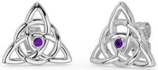 Amethyst Silver Celtic Trinity Knot Stud Earrings