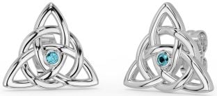 Aquamarine White Gold Celtic Trinity Knot Stud Earrings