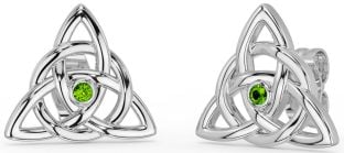 Peridot White Gold Celtic Trinity Knot Stud Earrings