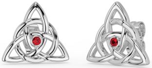 Ruby White Gold Celtic Trinity Knot Stud Earrings