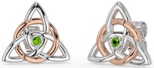 Peridot Weiß Rose Gold keltisch Dreieinigkeit Knoten Zucht Ohrringe