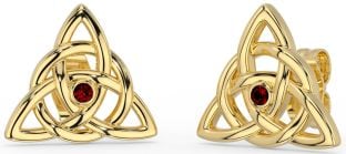 Garnet Gold Celtic Trinity Knot Stud Earrings