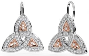 Diamond Rose Gold Silver Celtic Trinity Knot Stud Earrings