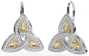 Diamond Gold Silver Celtic Trinity Knot Stud Earrings