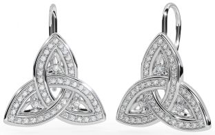 Diamant Blanc Or celtique Trinité Noeud Goujon Des boucles d'oreilles