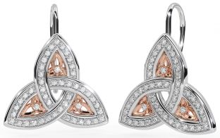 Diamant Blanc Rose Or celtique Trinité Noeud Goujon Des boucles d'oreilles