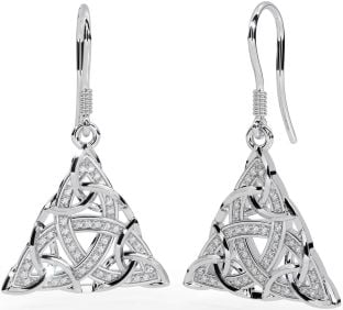 Diamant Blanc Or celtique Trinité Noeud Pendre Des boucles d'oreilles