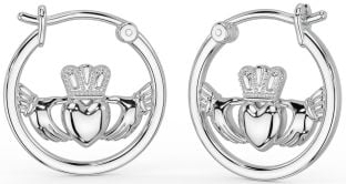 Silver Celtic Claddagh Hoop Earrings