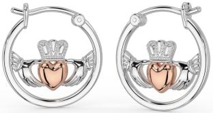 Weiß Rose Gold keltisch Claddagh Band Ohrringe