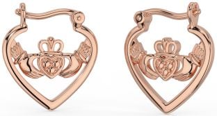 Rose Gold Silver Claddagh Heart Hoop Earrings