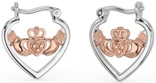 Aur roz Argint Cercei Claddagh Heart Hoop