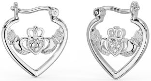 White Gold Claddagh Heart Hoop Earrings