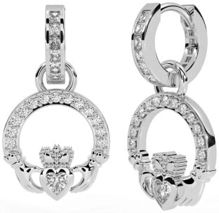 Diamond White Gold Claddagh Dangle Earrings