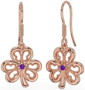 Amethyst Rose Gold Silber Kleeblatt Baumeln Ohrringe