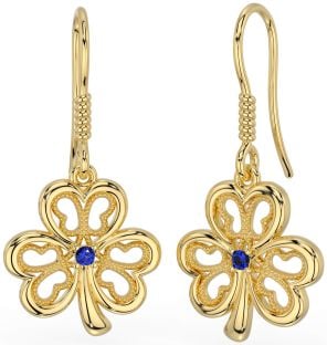 Sapphire Gold Silver Shamrock Dangle Earrings