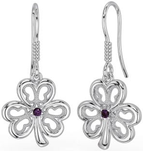 Alexandrite Silver Shamrock Dangle Earrings