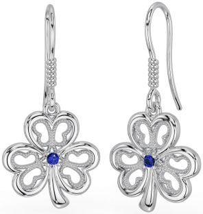 Sapphire Silver Shamrock Dangle Earrings