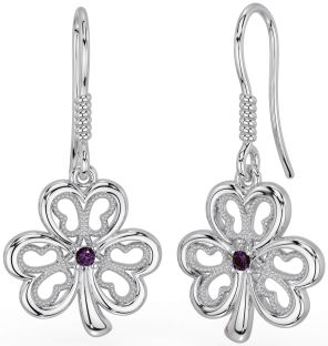 Alexandrite White Gold Shamrock Dangle Earrings