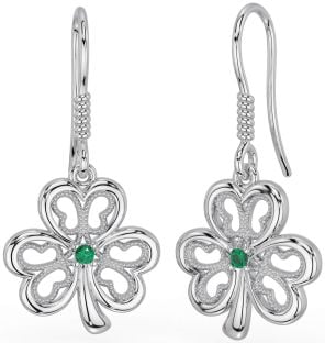 Emerald White Gold Shamrock Dangle Earrings